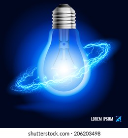 Lamp surrounded by a stream of blue energy in the space