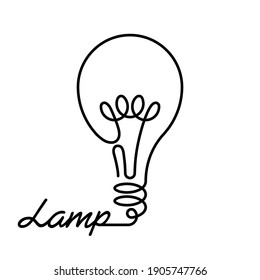 lamp symbol is drawn in a continuous line on a white background. Isolated object. 