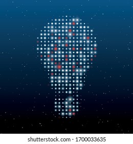 The lamp symbol filled with white dots. Some dots is red. Vector illustration on blue background with stars