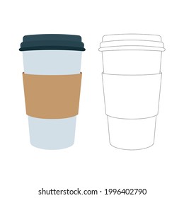 Lamp. Table lamp flat and outline drawing vector illustTake away coffee paper cup. Disposable tableware. Flat and outline drawing vector illustrations set.rations.  Part of office equipment set.