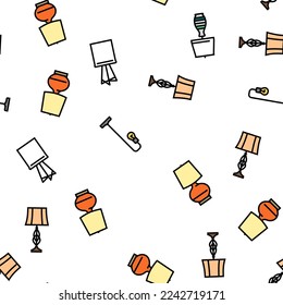 lamp table light home desk vector seamless pattern thin line illustration