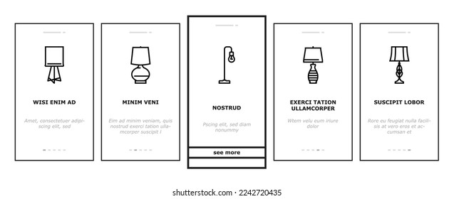 lamp table light home desk onboarding mobile vector. interior modern, office furniture, design electric, bulb illumination, object lamp table light home desk Illustration