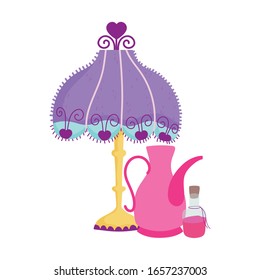 lamp teapot elixir bottle cartoon vector illustration