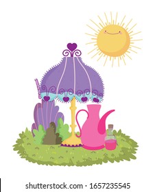 lámpara teapot elixir hierba del frasco caricatura vectorial ilustración