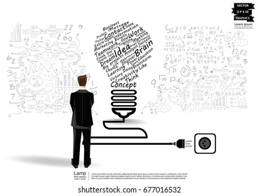 Lamp Text various  - Businessman Stand thinking  - modern design Idea and Concept  Vector illustration Business  Infographic template with Plug,background number calculatet.