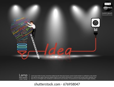 Lamp Text various Colorful - Businessman Staircase Climb  Write  - modern design Idea and Concept  Vector illustration Business  Infographic template with Plug,Text Idea.