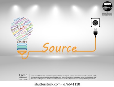 Lamp Text various Colorful  - modern design Idea and Concept  Vector illustration Business  Infographic template with Plug,Text Source.