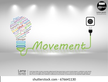 Lamp Text various Colorful  - modern design Idea and Concept  Vector illustration Business  Infographic template with Plug,Text Movement.