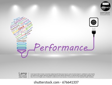 Lamp Text various Colorful  - modern design Idea and Concept  Vector illustration Business  Infographic template with Plug, Performance Text.
