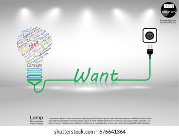 Lamp Text various Colorful  - modern design Idea and Concept  Vector illustration Business  Infographic template with Plug, Want Text.