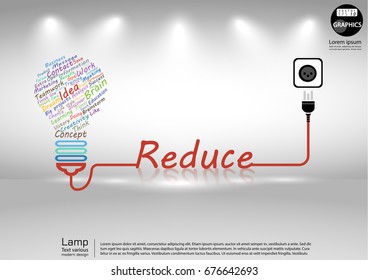 Lamp Text various Colorful  - modern design Idea and Concept  Vector illustration Business  Infographic template with Plug , Text Reduce.