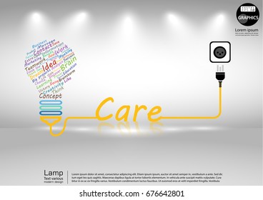 Lamp Text various Colorful  - modern design Idea and Concept  Vector illustration Business  Infographic template with Plug , Text  Care.