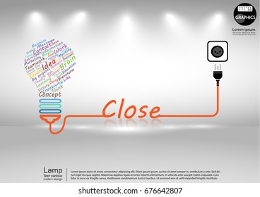 Lamp Text various Colorful  - modern design Idea and Concept  Vector illustration Business  Infographic template with Plug , Text Close.