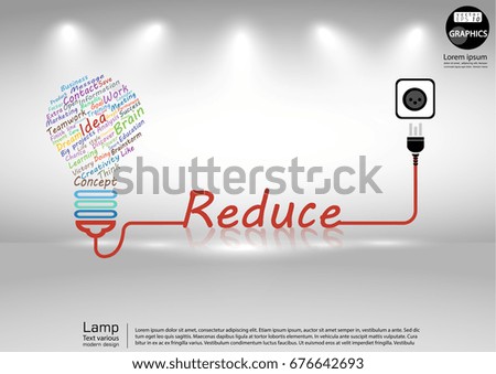 Lamp Text various Colorful  - modern design Idea and Concept  Vector illustration Business  Infographic template with Plug , Text Reduce.