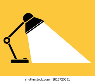 lamp that emits white light on  yellow background. Bright idea Business. office desktop lamp. education or invention concept. vector illustration in flat style modern design.