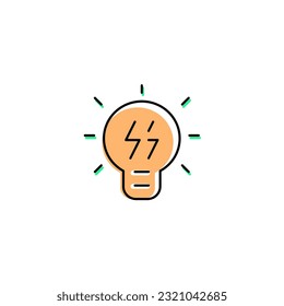 Lampe mit Donner elektrisch. Vektorgrafik-Farbsymbol grün und orange mit grünem Thema "Öko-Energie"