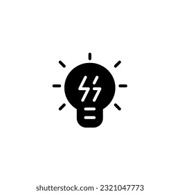 Lamp with thunder electric. Vector solid icon black and white with green eco energy theme