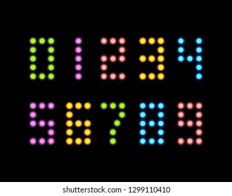 Lamp Type, Glow numbers, illuminated digits, colorful number typeset.