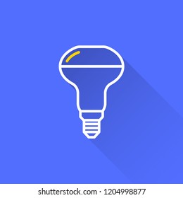 Lamp vector icon with long shadow. Illustration isolated on blue background for graphic and web design.