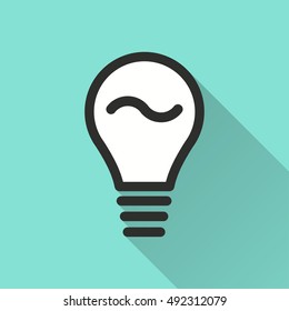 Lamp vector icon with long shadow. Illustration isolated on green background for graphic and web design.