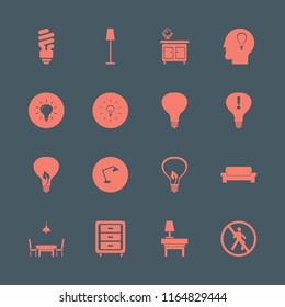 lamp vector icons set. with bulb, bulb head, mirror nightstand and nightstand in set
