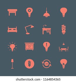 lamp vector icons set. with nightstand, floor lamp, double bed and desk table lamp in set