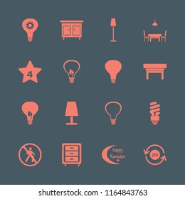 lamp vector icons set. with recycle hours, fluorescent bulb, bulb leaf and nightstand in set
