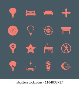 lamp vector icons set. with sofa, bulb leaf, out arrows and hotel four stars in set