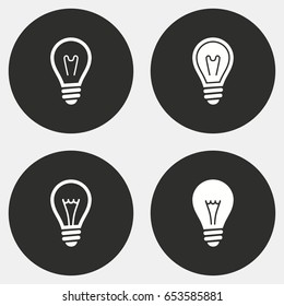 Lamp vector icons set. White illustration isolated for graphic and web design. Circle buttons.