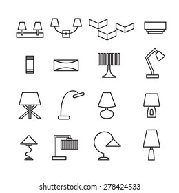 lamp vector, wall lamp, desk lamp, decorate lamp icon set