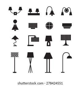 lamp vector, wall lamp, desk lamp, floor lamp, decorate lamp icon set