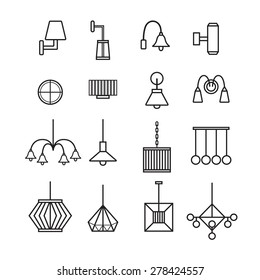 Lamp Vector,wall Lamp,chandelier, Decorate Lamp Icon Set