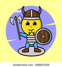 Lamp viking pirate character cartoon with hat and holding ax and shield in cute style design for t-shirt, sticker, logo element, poster