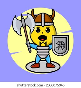 Lamp viking pirate character cartoon with hat and holding ax and shield in cute style design for t-shirt, sticker, logo element, poster