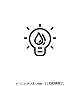 Lamp with water. Vector line icon black and white with green eco energy theme