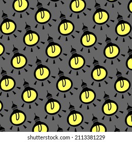Lamp with yellow light. Stylized flat illustration on the theme of electricity. Vector pattern on a gray background. Illustration for printing.