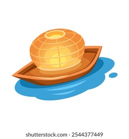 Lampion Boat Floating in Water Symbol for Ghost Festival Illustration Vector