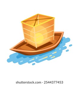 Lampion Boat Floating in Water Symbol for Ghost Festival Illustration Vector