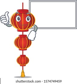 Lampion chinese lantern cute cartoon character Thumbs up with board