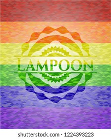 Lampoon emblem on mosaic background with the colors of the LGBT flag