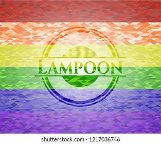 Lampoon on mosaic background with the colors of the LGBT flag