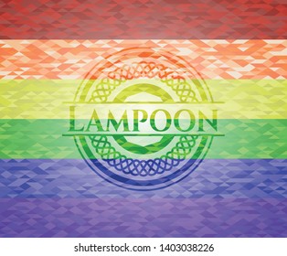 Lampoon on mosaic background with the colors of the LGBT flag