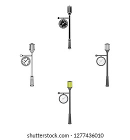 Lamppost with a clock.Lamppost single icon in cartoon style vector symbol stock illustration web.
