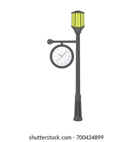 Lamppost with a clock.Lamppost single icon in cartoon style vector symbol stock illustration web.