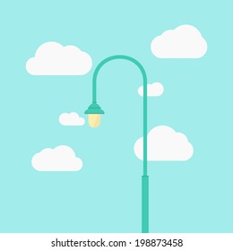 Lamppost, with clouds on background. Flat design. Minimal template, with lamppost and clouds. Outdoor object, for you design. Easy to edit. Vector illustration - EPS10.