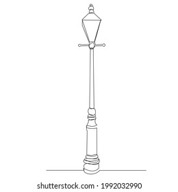 lamppost drawing by one continuous line, isolated, vector