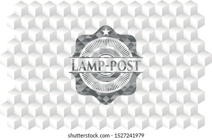 Lamp-post grey badge with geometric cube white background