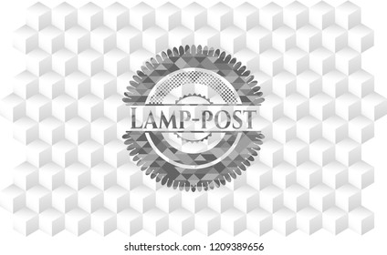 Lamp-post grey emblem. Retro with geometric cube white background
