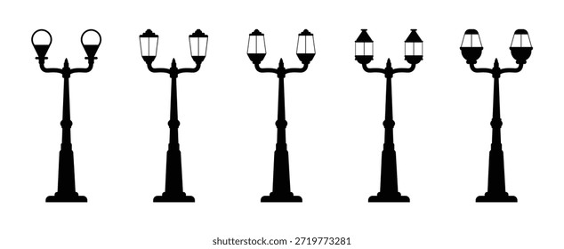 Icono de la farola Ilustración vectorial - luz de la lámpara de la ciudad, Colección del icono de la lámpara de calle.