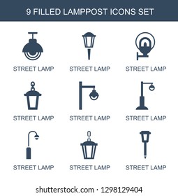 lamppost icons. Trendy 9 lamppost icons. Contain icons such as street lamp. lamppost icon for web and mobile.